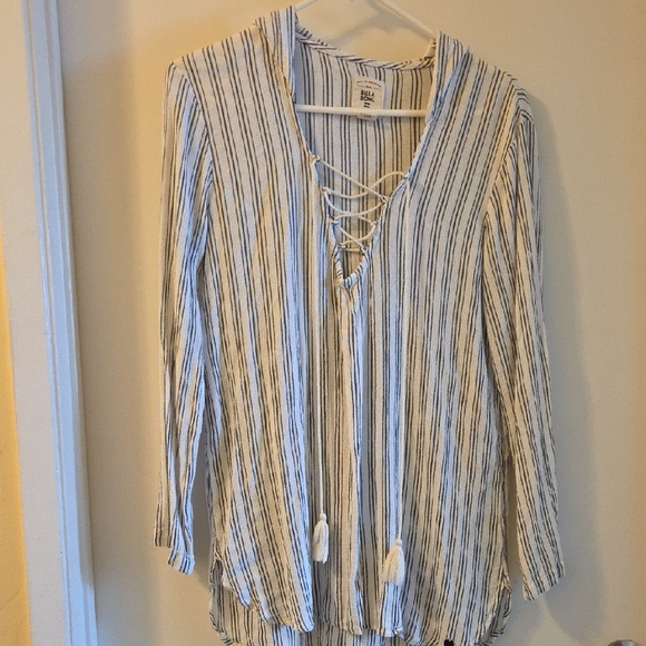 Billabong Blue and White Lace-Up Blouse - Picture 1 of 5
